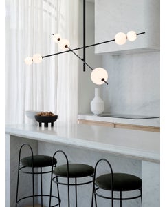 Abacus 7 Light LED Pendant in Black with Opal Glass Shades