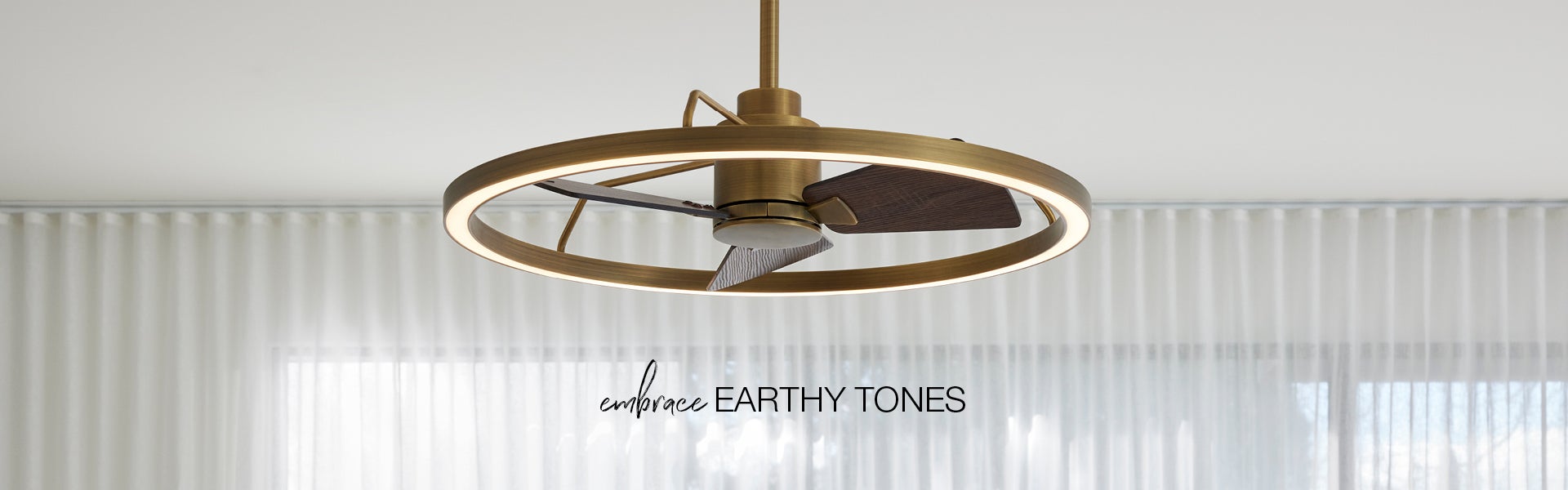 Cessna 700mm LED Colour-Shifting, Dimmable Ring Light With Integrated Direct Current Fan in Antique Brass With Walnut Timber Blades