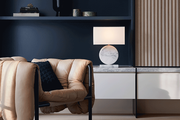 Made by Mayfair Amara 1 Light Table Lamp in White Marble with White Linen Shade