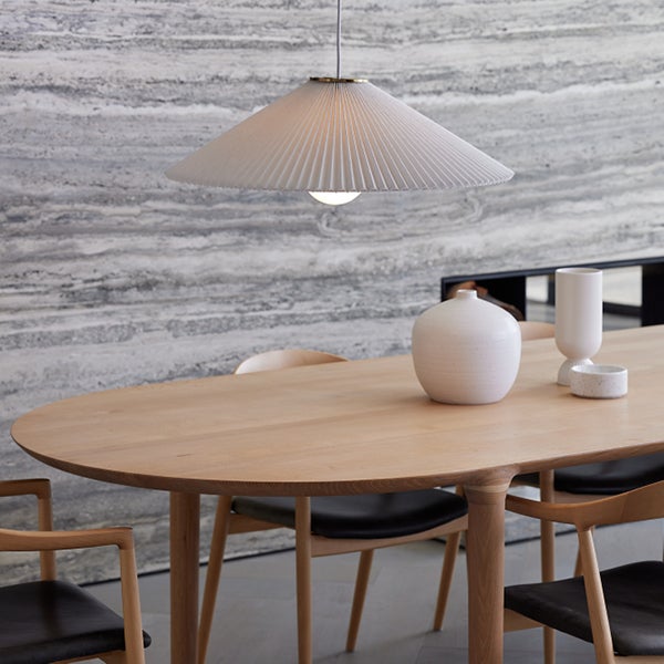 Amore 1 Light Large Pleated Pendant in Brass with White Linen Shade