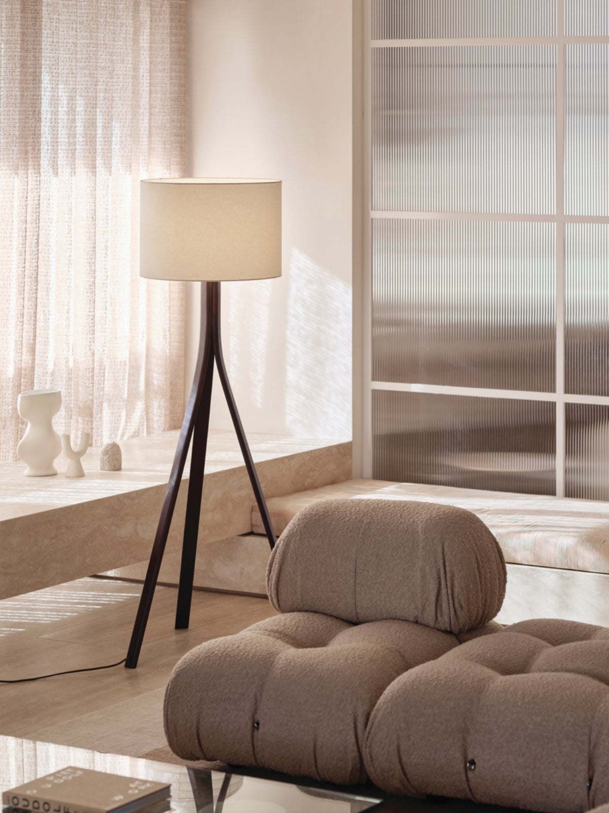 Bennett 1 Light Floor Lamp in Walnut with Natural Shade
