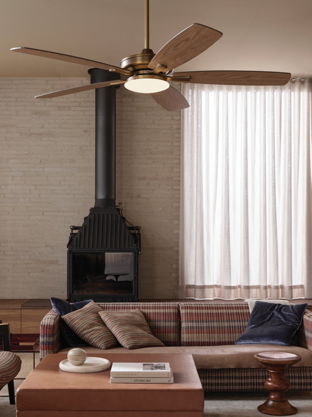 Basilica 142cm DC Fan Only in Brass with Teak/Walnut Blades