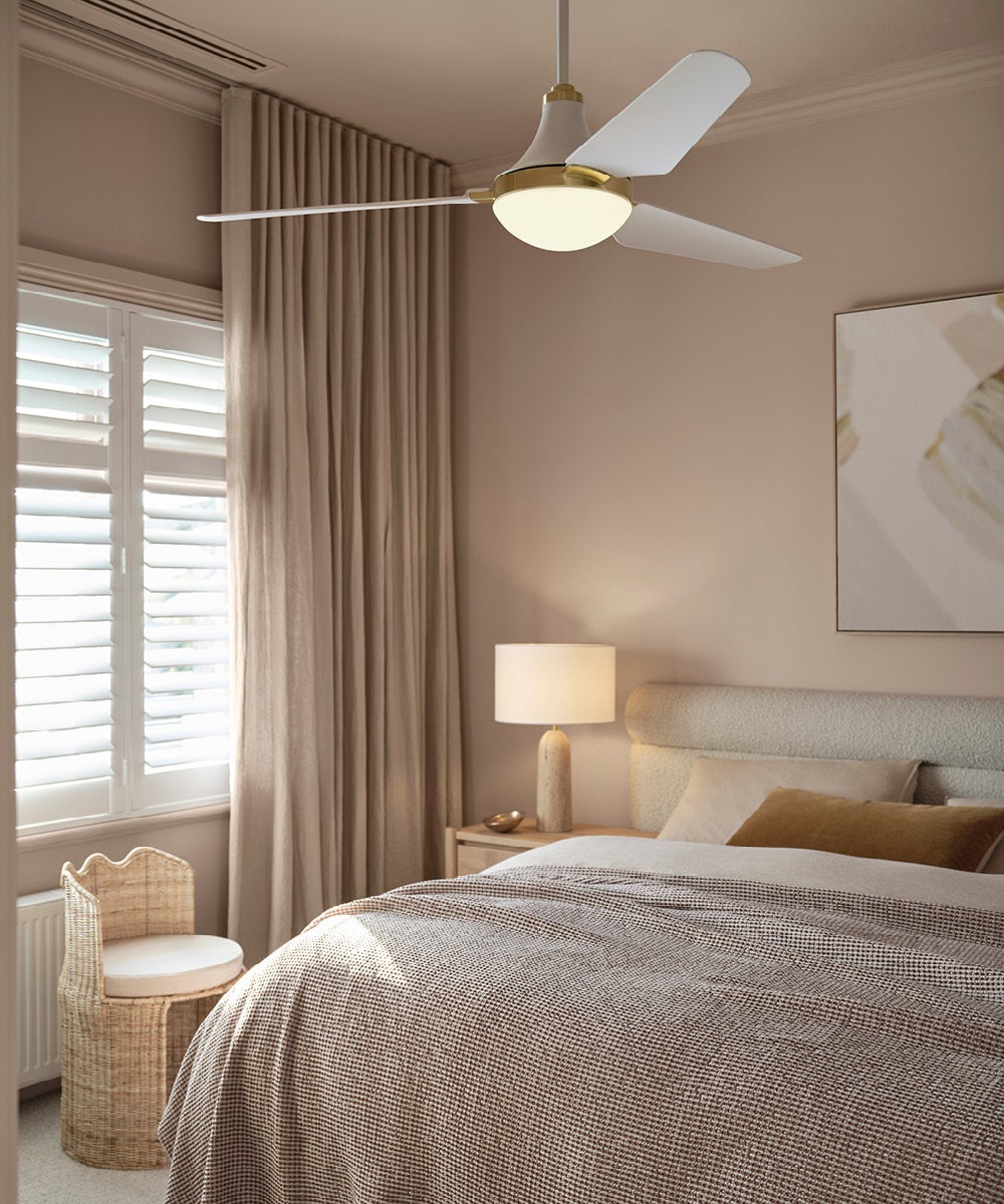 Leyndell 142cm DC Fan with Light in White with Optional Brass Details