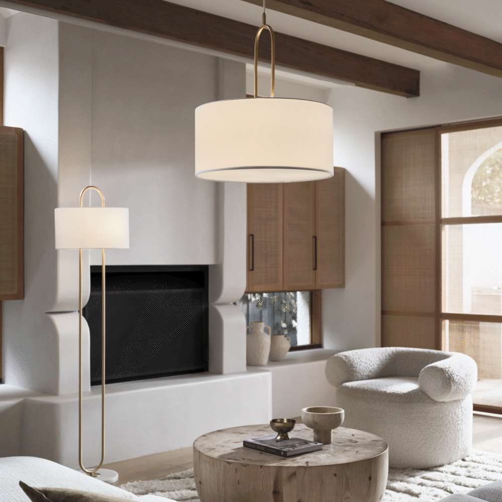 Florence 3 Light Pendant in Aged Brass with White Linen Shade