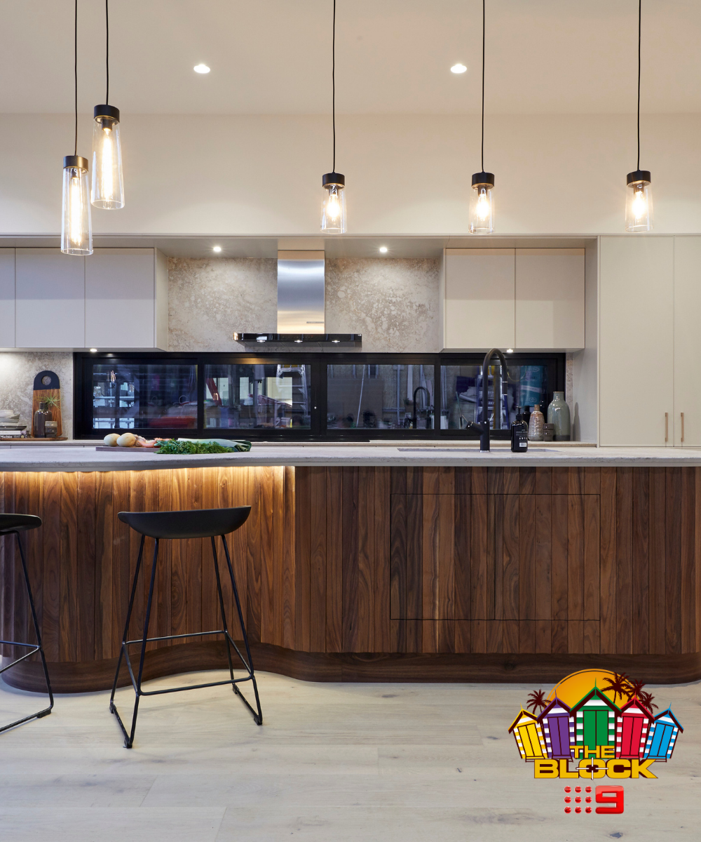 Pendant lights over shop island bench