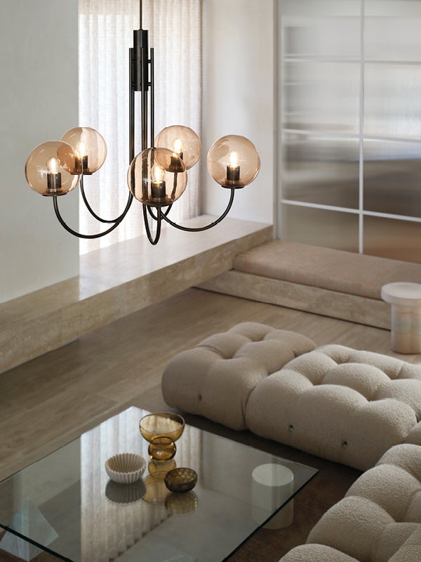 Bellini 5 Light Pendant in Bronze Finish with Sepia Glass