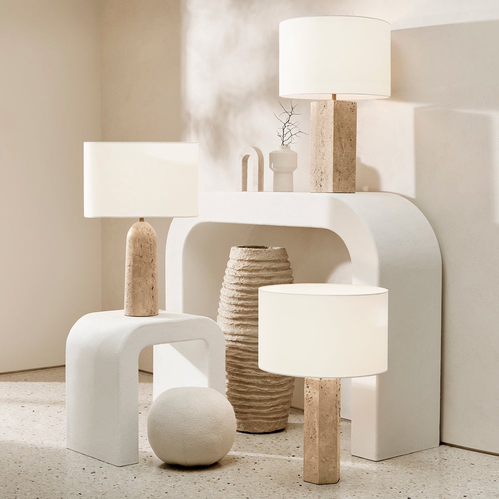 Sandrine 1 Light Tapered Table Lamp in Travertine