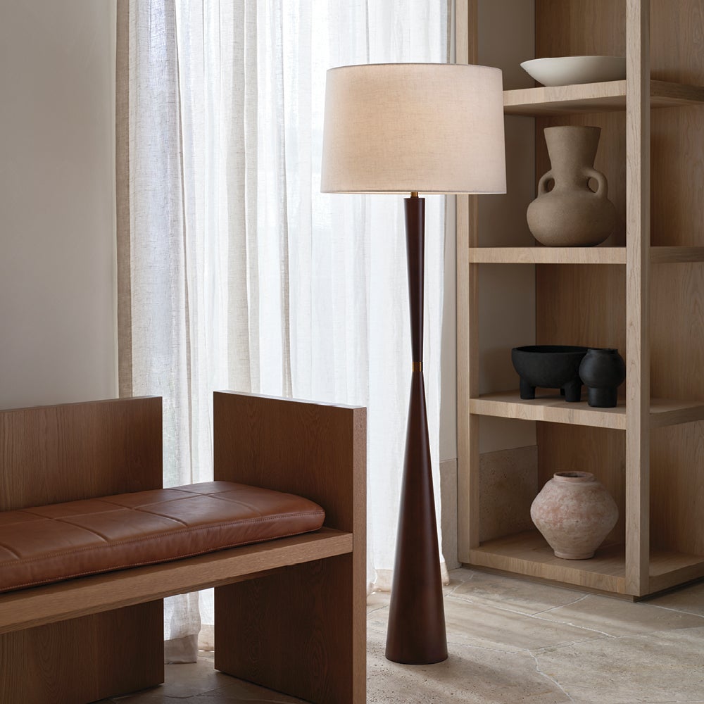 Wirth 1 Light Floor Lamp on Walnut with Natural Linen Shade
