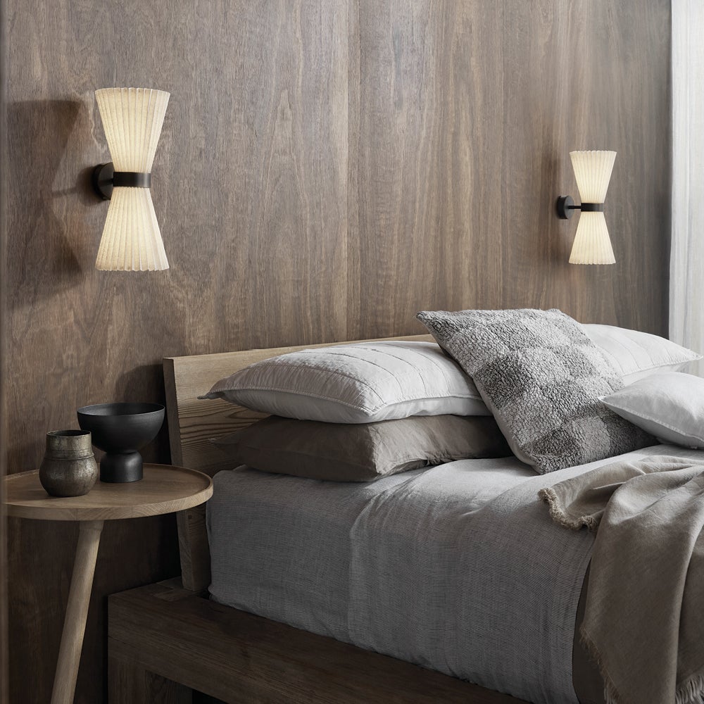 Amore 2 Light Pleated Wall Bracket in Bronze with Natural Linen Shade