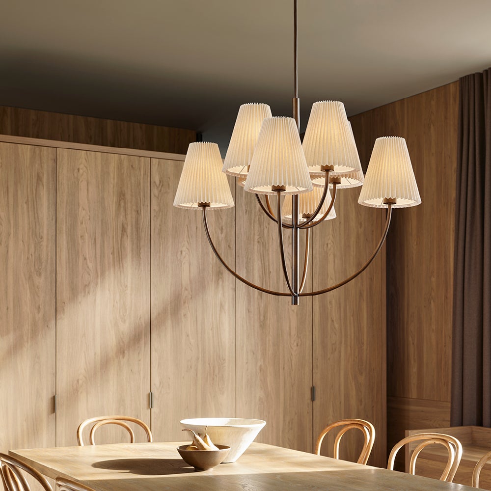 Hoxton 8 Light Pendant in Bronze Finish with Natural Linen Shade