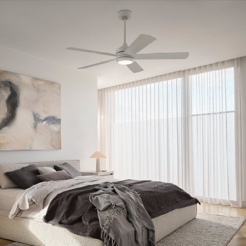 Heleus 132cm DC Fan with Light in White with White/Teak Blades