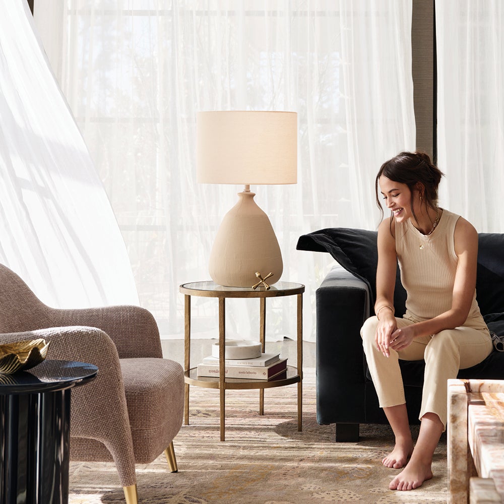 Arden 1 Light Table Lamp in Beige with Natural Shade