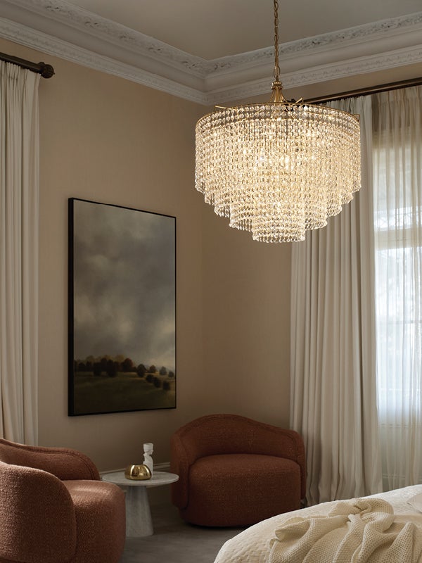 Sarita 10 Light Crystal Chandelier in Aged Brass Finish