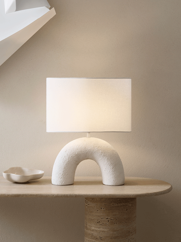 Marley 1 Light Table Lamp in White Gypsum with White Linen Shade