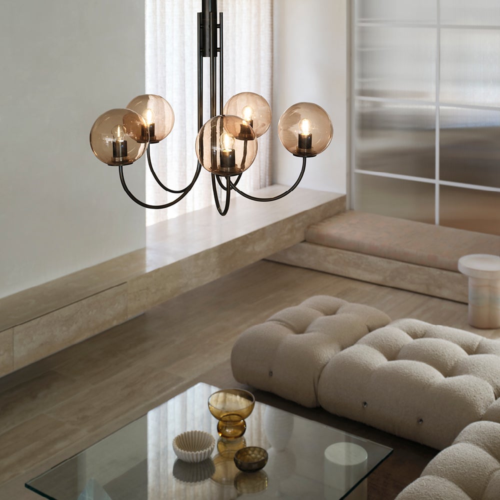 Bellini 5 Light Pendant in Bronze Finish with Sepia Glass