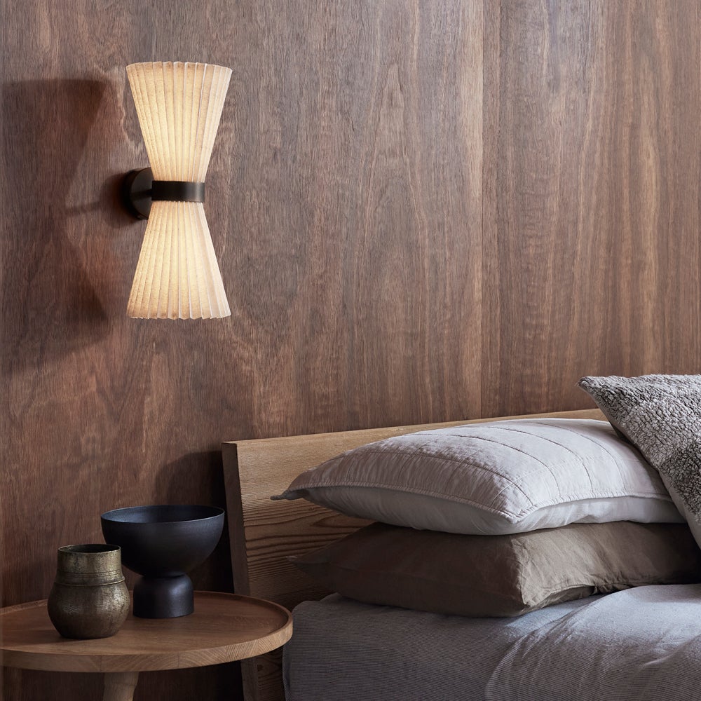 Amore 2 Light Pleated Wall Bracket in Bronze with Natural Linen Shade