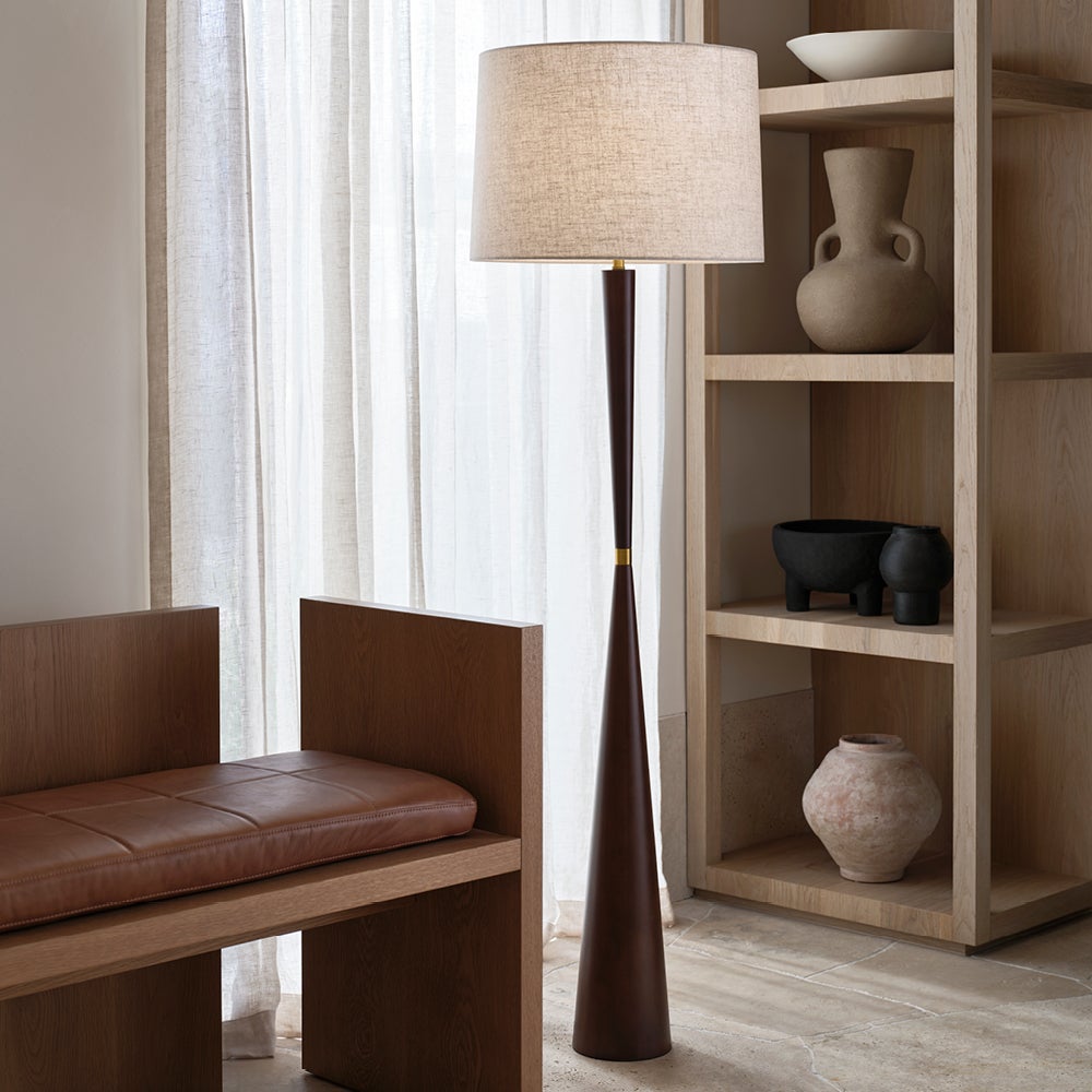 Wirth 1 Light Floor Lamp on Walnut with Natural Linen Shade