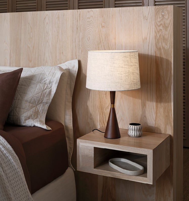 Wirth 1 Light Table Lamp on Walnut with Natural Linen Shade