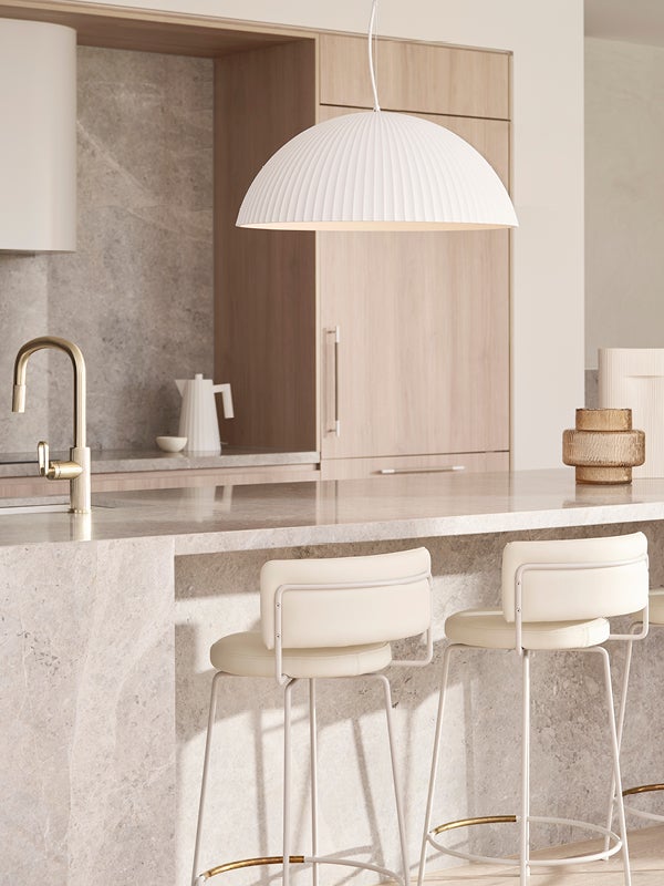 MFL by Masson Bianco 1 Light Large Ribbed Dome Pendant in White Gypsum