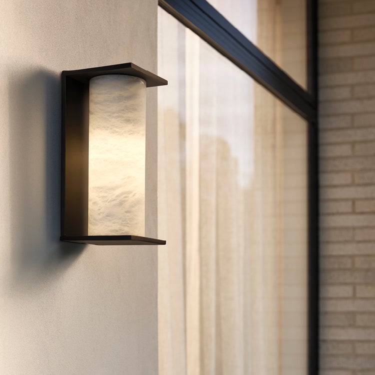 Made By Mayfair Seaside Escarpment Exterior Wall Bracket in Aged Bronze with Spanish Alabaster Shade
