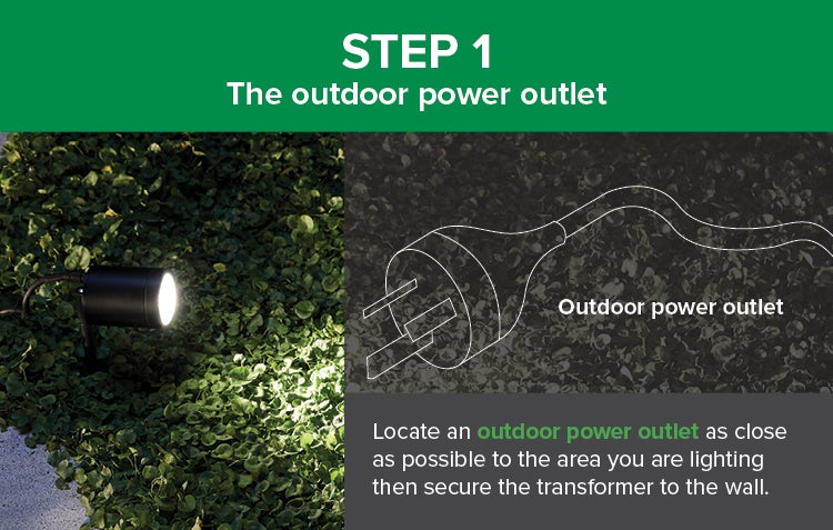 Step 1: Locate An Outdoor Power Outlet As Close As Possible To The Area You Are Lighting, Then Secure The Transformer To The Wall.